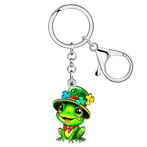 RAIDIN Porte-clés en acrylique animal mignon et trèfle Saint-Patrick Cadeaux pour femmes filles Bijoux de fortune pour la fête irlandaise (Grenouille A)