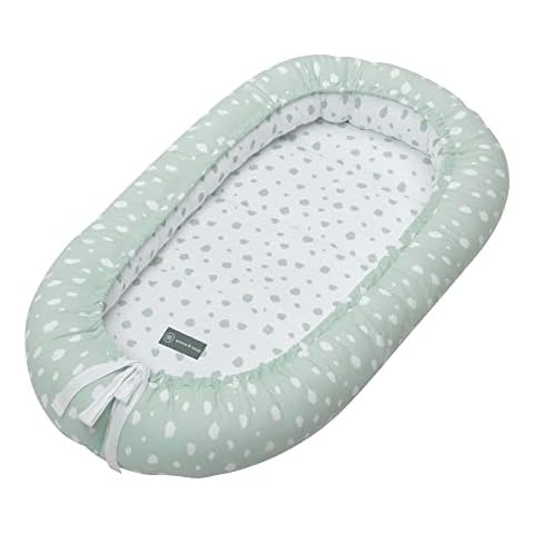 emma & noah Babynest, 90x55 cm, Kuscheliges Nestchen für Neugeborene, OEKO-TEX Standard 100, Wende-Design, Bio-Baumwolle, Mitwachsend, Weich Gepolstert, Kuschelnest (Punkte Mint) Cover