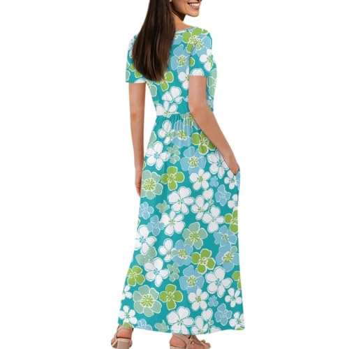 Image of Women's Fall Summer Short Sleeve Ankle Length V-Neck Party Dress with Pockets Size S-3XL