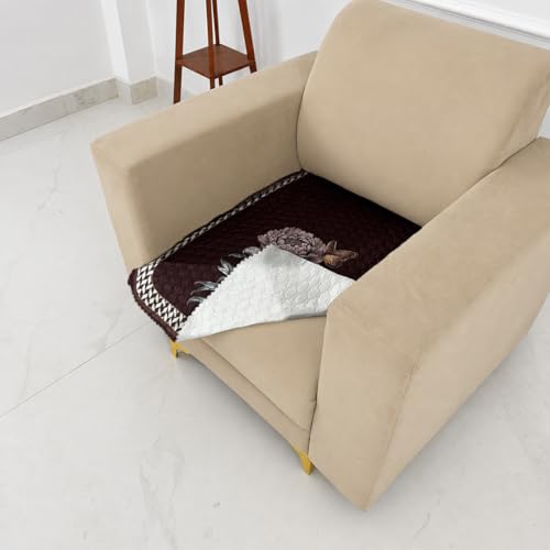 Image of Homerz 'Brooklyn Series' Premium Sofa Cover | Quilted Floral Design | Non-Slip Washable Sofa Protector | Soft Anti Slip Fabric (Ny Brown, 1 Seater, Only Seat Cover)
