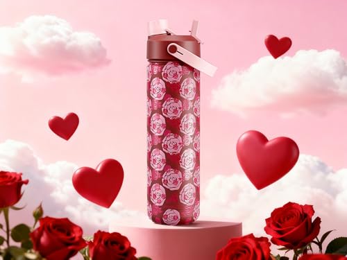 Image of POWCAN 26 oz Insulated Water Bottle: 2-in-1 Straw and Spout Lid, Leak-proof | Keep Cold 24H, Cupholder Friendly, BPA-Free, Stainless Steel Water Bottle for Gift, Mother, Wife, Girlfriend (Sweet Rosy)