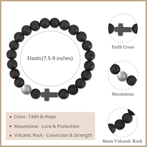 𝗖𝗵𝗿𝗶𝘀𝘁𝗶𝗮𝗻 𝗚𝗶𝗳𝘁𝘀 𝗳𝗼𝗿 𝗠𝗲𝗻 𝗠𝗼𝗼𝗻𝘀𝘁𝗼𝗻𝗲 𝗖𝗿𝗼𝘀𝘀 𝗕𝗿𝗮𝗰𝗲𝗹𝗲𝘁𝘀, Birthday Christmas Valentines Day Inspirational Gifts for Him Son Grandson Moonstone Volcanic Rock Cross Bracelets3