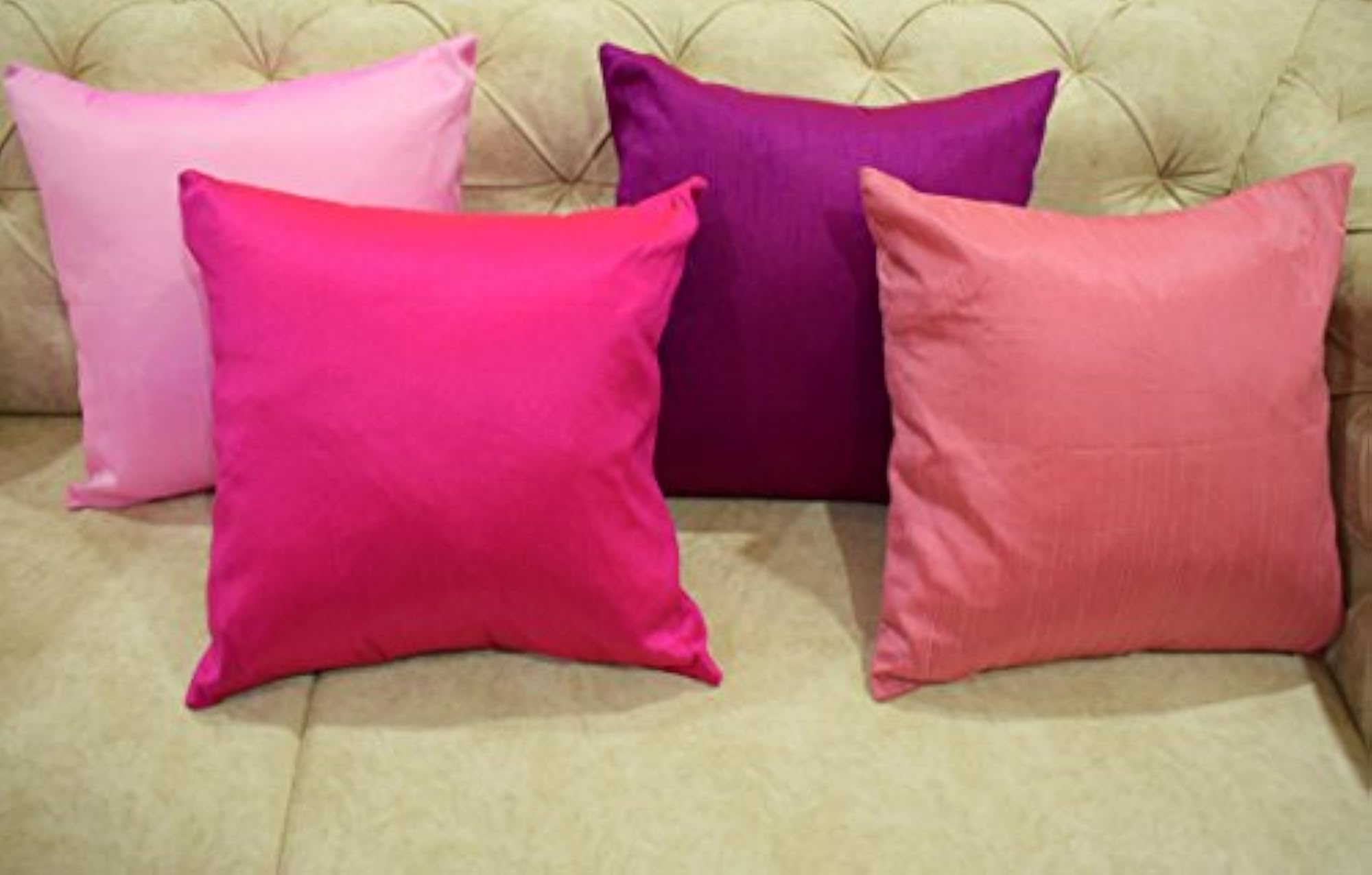 Go Pink Art Silk Solid Cushion Covers Set of 4