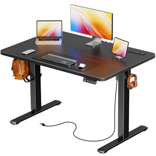 Image of Huuger Electric Standing Desk with Power Outlets and USB-C Port, 39 X 24 Inch Height Adjustable Desk, Sit Stand Desk for Home Office, Computer & Gaming Desk with 4 Presets, Stable Steel Frame, Black