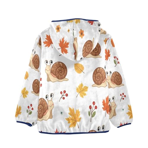 Cute Snails with Autumn Leaves Toddler Fleece Jacket Girl Boys Hooded Fleece Jacket Coat Warm Outwear Zip-up 3-10T2