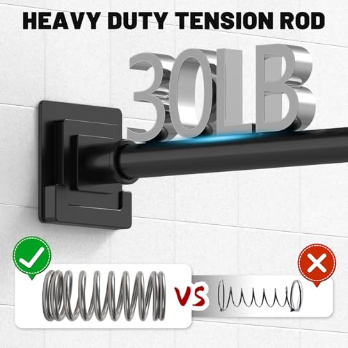 UIOSANRT Matte Black Shower Curtain Rod 31-79 inches with Holders, Stainless Steel Shower Rod & Tension Rod, Adjustable Tension Shower Curtain Rod for Bathroom, Windows, Closet by UIOSANRT - Image 2