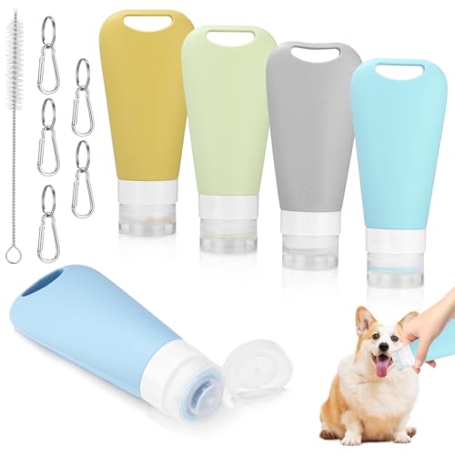 5 Stück Futtertube zum Befüllen Hund,90 ml Leberwurst Hunde Tube Wiederverwendbare Hundeleberwurst Tuben, Leere Tuben zum Befüllen mit Karabiner und Reagenzglasbürste für Hundetraining als Belohnung