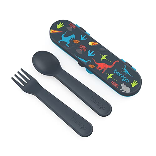 Image of Bentgo Kids Utensil Set - Reusable Plastic Fork, Spoon & Storage Case - BPA-Free Materials, Easy-Grip Handles, Dishwasher Safe - Ideal for School Lunch, Travel, & Outdoors (Dinosaur)