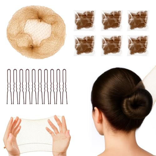YISCOKO Mallas para el cabello para moños, 20 PIEZAS de mallas para moños con 20 piezas de horquillas en forma de U para mujeres, malla invisible para moños de 50 cm/20 pulgadas para niñas, bailarinas