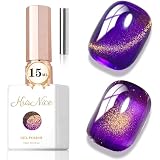 KRISNICE マグネットネイル ジェルネイル キャッツアイジェル キラキラ 単色*15ml 磁石付き UV・LED対応 ポリッシュタイプ ホログリッター カラージェル (ゴールデンパープル MY006)