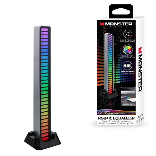 XTREME DIGITAL LIFESTYLE ACCESSORIES Monster Sound-Reactive Multicolor LED Equalizer Light Bar, Horizontal/Vertical Mounting, Rechargeable, USB Charging Cable Included