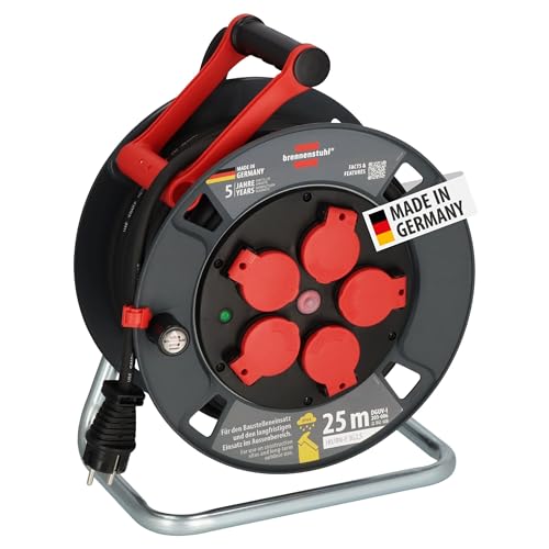 Brennenstuhl Professional Kabeltrommel 300 KU 2200 (25m Kabel in schwarz, aus Spezialkunststoff, Baustelleneinsatz und ständiger Einsatz im Außenbereich, Made in Germany)