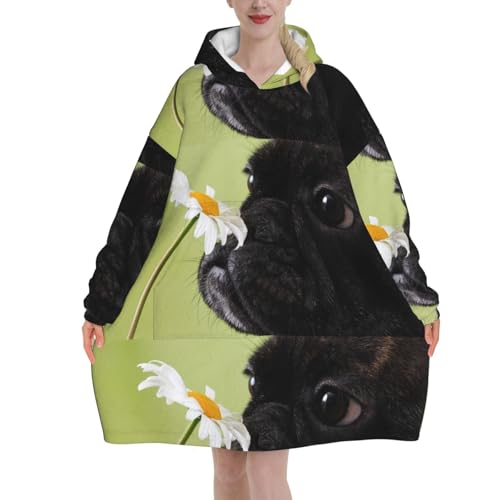 Sweat à capuche couverture carlin et fleurs pour adulte