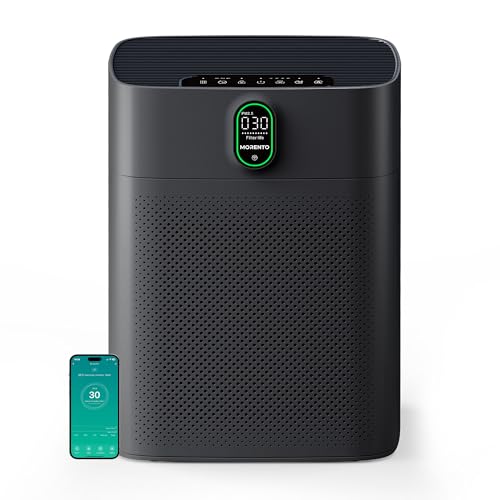 MORENTO Smart Air Purifier for home Large Rooms up to 1076 ft², Wi-Fi and Alexa compatible, PM2.5 Air Quality Display, Auto Mode, Quiet Mode 24dB, HEPA Filter Removes Dust, Pollen, Smoke (Bl