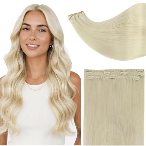 Image of Full Shine Human Hair Extensions Clip Ins, Platinum Blonde, 14 Inch 60g | 3 Pcs, Lightweight Fill Ins for Fine or Thin Hair, Lace Weft, Heat Styling Friendly, Short Hair Blending, Secure Hold
