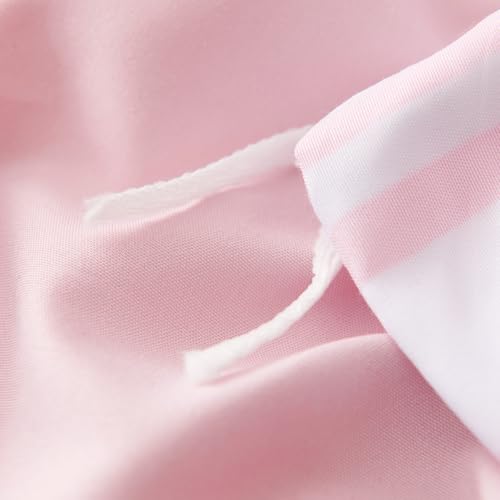 Tospass Juego de ropa de cama de 155 x 200 cm para niña, diseño de corazones rosas, microfibra, diseño de rayas rosas y funda de almohada de 80 x 80 cm, color blanco - imagen 6