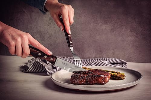 Tramontina 5” Jumbo Steak Knives, Sharp Knife with Wooden Handle, ‎Camping, Kitchen, Rustic, Dishwasher Safe (6 Pcs Knife Set)