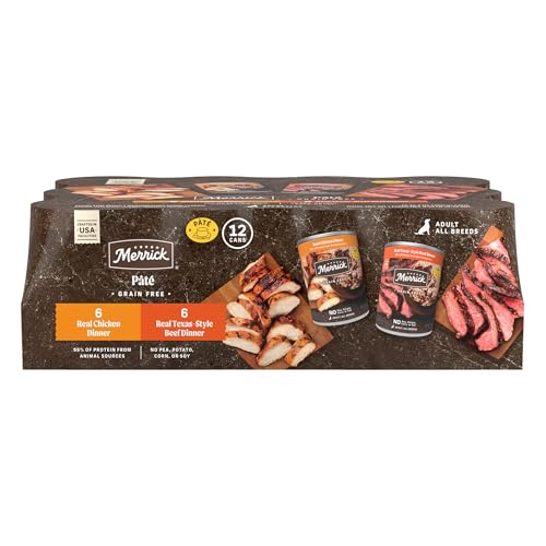 Image of Merrick Grain Free Premium and Natural Canned Dog Food, Soft and Healthy, Real Beef and Chicken Variety Pack - (Pack of 12) 9.5 lb. Cans