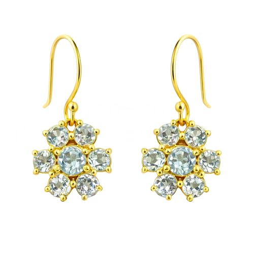 Boucles d'oreilles topaze bleue anti-allergie argent doré pour oreilles sensibles