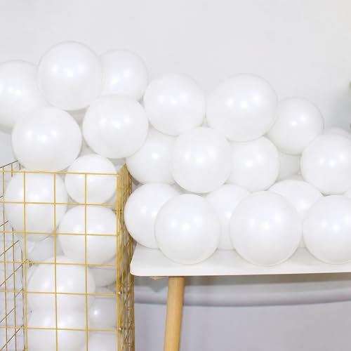 COLORFUL ELVES White 12 Inch 100 Pcs Latex Chrome Balloons Helium Thicken Balloons Party Decorations (White)