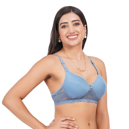 Image of Lace Padded Everyday Padded Bra for Women - Made of Pure Cotton Full Coverage Over Size Non Wired Pushup Soft Cup for T-Shirt Saree Dress Sports Garment for Daily Use Everyday