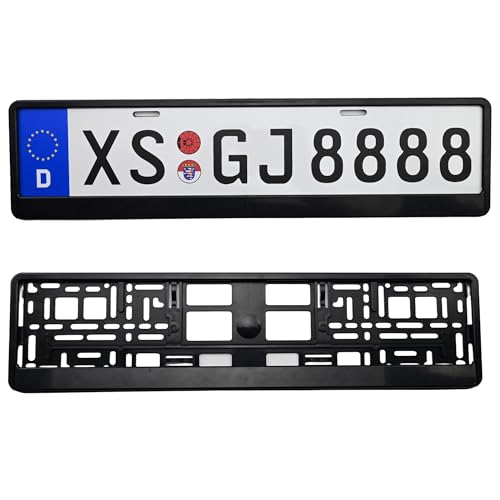 Keyiduid 2 Pack License Plate Holder, Black Car Number Plate Holders, Durable ABS Plastic Front & Rear Number License Plates Frame for Cars, Universal Fit for UK Plates (Black)