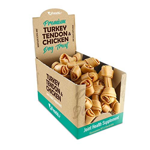 AFreschi Turkey Tendon and Chicken for Dogs, All-Natural Joint Health Supplement (Glucosamine and Chondrotin), Good for Senoir Dog Chew, Dog Treat, Hypoallergenic, Alternative to Rawhide (Medium)