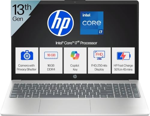 Image of HP 15, Ci7-13620H 13th Gen (16GB DDR4, 512GB SSD) Anti-Glare, Micro-Edge, 15.6'' /39.6cm, FHD, Win11, M365 Basic(1yr), Office Home24, Silver,1.65kg, FHD Camera W P. Shutter, Backlit,15-Fr0025TU