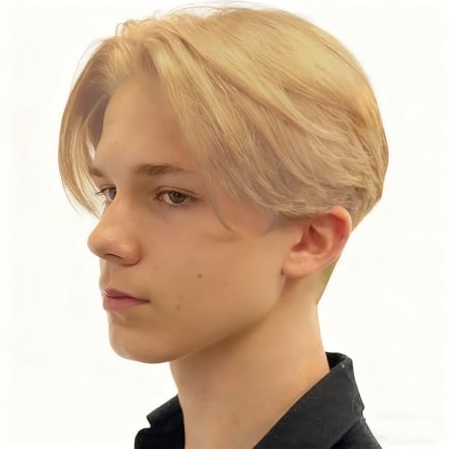 Kaneles Blonde Wigs for Men Short Middle Part Wig Natural Synthetic Cosplay Mens Costume Wig for Daily CosplayBlonde