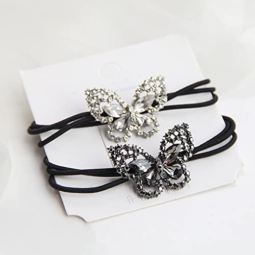 Xiwstar 6Pcs Korean Fashion Scrunchies Rhinestone Crystal Butterfly Hair Ties Three Layers Hair Bands Accessories For Women Girls Ponytail Holder #TOP1