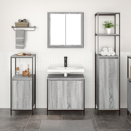 Homgoday Conjunto de Muebles de Baño de 3 Piezas en Madera Ingenierizada Gris Sonoma Gabinete de Baño,Auxiliar de Madera, Gabinete de Almacenamiento,para Sala de Estar, Cocina, Entrada
