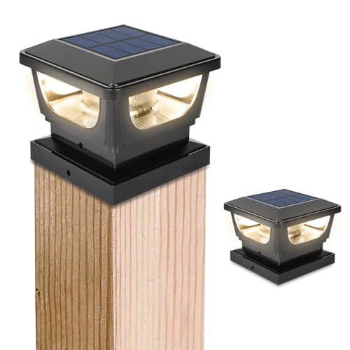 GEYUEYA Home Solar Post Lights,Warm White Solar Post Cap Lights Fence Post Lights Outdoor for 3x3 4x4 inch Wooden Posts Deck Cap Garden Yard Decoration-2 Packs