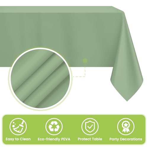 Image of Mulbozy 4 Pcs Sage Green Plastic Table Cloth Disposable, 54 x108 Inch