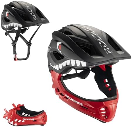 ROCKBROS Kinderhelm Integriert Fahrradhelm Kinder Jugend Fullface Helm | mit Abnehmbarem Kinnschutz Sport Helm