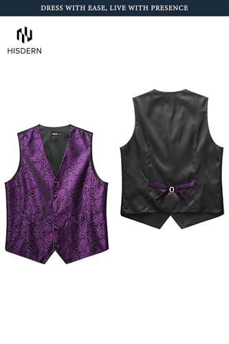 Image of HISDERN Mens Vest Tie Set 3PC Formal Waistcoat Paisley Floral Jacquard Necktie Pocket Square Suit Vests Wedding Party