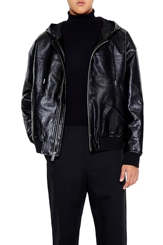 Forever 21 Men's Hooded Faux Leather Bomber Jacket