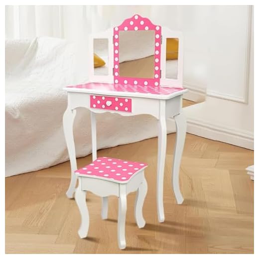 LEZASTAR Kids Vanity Set with Mirror Age 4-9 with Drawers,Little Girls Vanity Set with Mirror and Stool for Bedroom，Vanity for Kids with Folding Mirror，Kids Makeup Vanity（Black）