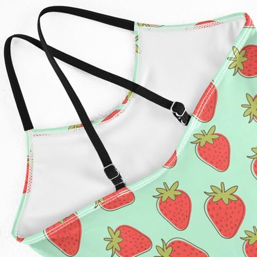 senya Girls Swimsuits One-Piece Swimwear Tie Bathing Suit Beach Summer Round Neck 5-6T Strawberry Pattern4