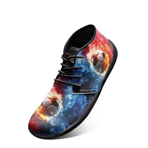Chririnla Fire Soccer Running Shoes for Men Trail Running Shoe Teen Boys Lace-up Athletic Sneakers Wide Minimalist Cross-Trainer Sneaker Round Toe Boots