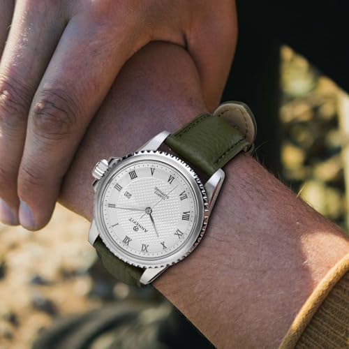 Image of ANNEFIT Watch Band 14mm, Quick Release Textured Padded Leather Straps with Silver Buckle for Men and Women (Army Green)