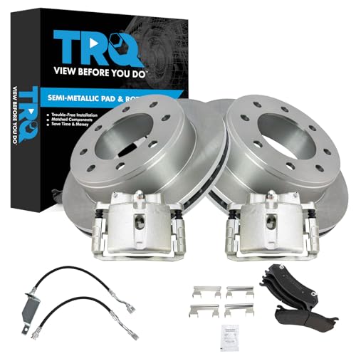 Image of TRQ Rear Brake Pad & Rotor Kit Semi-Metallic Compatible with 2002-2003 Chevrolet Silverado 2500 Silverado 2500 HD GMC Sierra 2500 Sierra 2500 HD