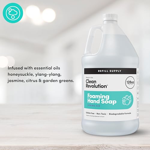 Image of Clean Revolution Foaming Hand Soap Refill with Real Essential Oils, Moisturizing Sulfate-Free Hand Soap, Ready-to-Use Foam Soap Refill for Kitchen & Bathroom, Spring Air (128oz, 4 Pack)