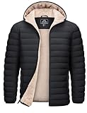TACVASEN Winter Jackets for Men Water Resistant Puffer Jacket Fleece Thicken Sherpa Coat Windbreaker Hooded Black L