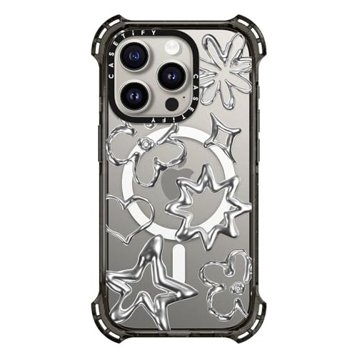 CASETiFY �o�E���X MagSafe�Ή� iPhone 15 Pro �P�[�X [MIL�K�i���� (6x MIL-STD-810G) / 6.5m����̗����������N���A / MagSafe �ɑΉ�] - Chrome Doodles - �N���A �u���b