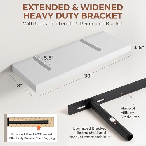 Image of Dreamland 30 Inch White Floating Shelves for Wall,8 Inch Deep Floating Shelves,30 inch W x 8 inch D Wall Shelves for Bedroom,Living Room, Kitchen,Bathroom,Set of 2