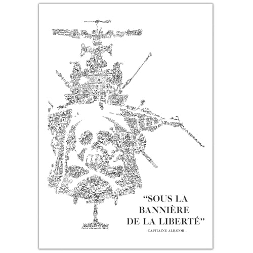 Générique Albator - poster de l'atlantis et citation du capitaine corsaire | drawinside affiche du pirate de espace | cadeau illustration noir et blanc pour...