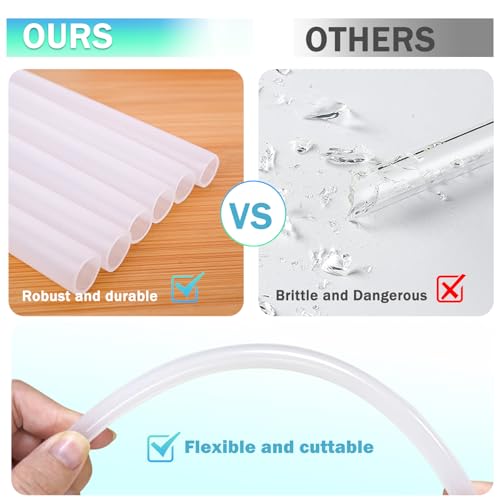 Image of LUCKINEE 6pcs Replacement Straws for Stanley Quencher H2.0 30oz 40oz | 12.2 Inch Long Reusable Plastic Straws, with 6Pcs Straw Covers Toppers, 2Pcs Cleaning Brushes, BPA Free and Cuttable Straws