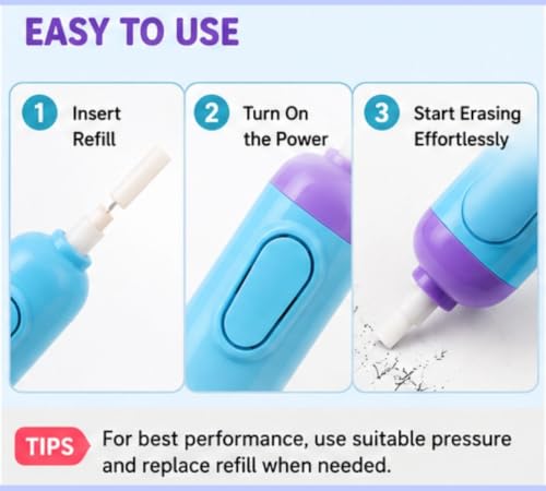 Image of Cute Electric Eraser for Kids with Fan & 30 Refills Battery Operated Automatic Electric Eraser Portable Pencil Eraser Multicolor & White Refills |School Stationery Gift for Boys & Girls |Random Color