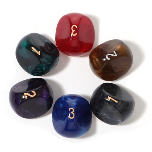 YUXIANLB 6pcs Marbled Polyhedral D3 Dice Set, Multi-Color with Gold Numbers Compatible with RPG MTG Board Role Playing Table Games Activities Parties Math Learning and Others