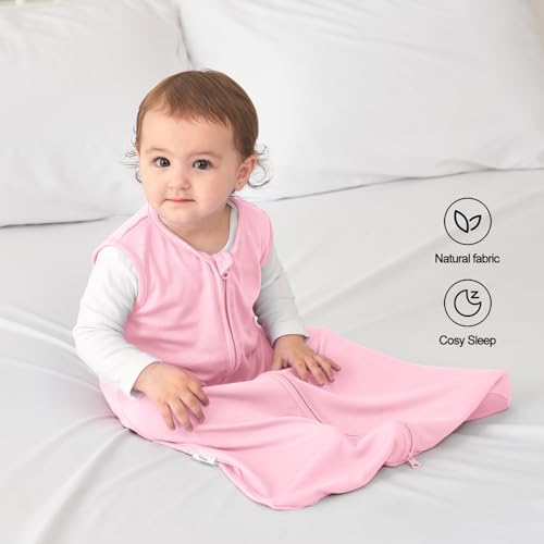 Image of Viforu Rayon from Bamboo Sleep Sack Baby Wearable Blanket 0.5 Tog Sleeping Bag 0-6 Months Soft Newborn Sleeper 2-way Zipper Sleepsack Girls Boys Swaddle Blanket Sacks Grey Pink